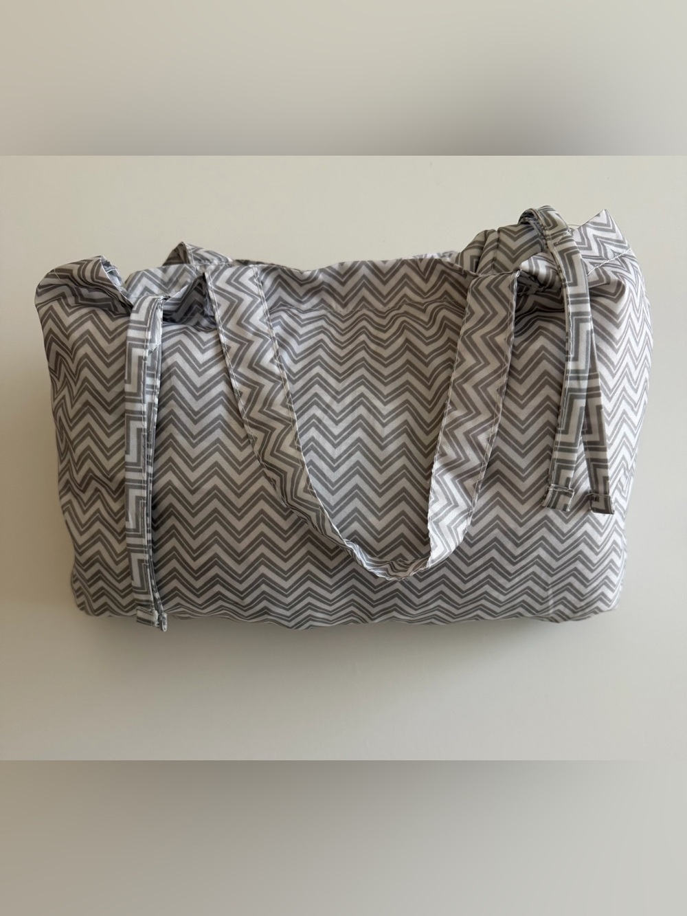Baby Shopping Cart Cover-Gray Chevron folds into a tote bag, machine washable